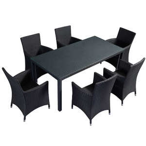 Conjunto de mesa de jantar e cadeira de vime para pátio externo